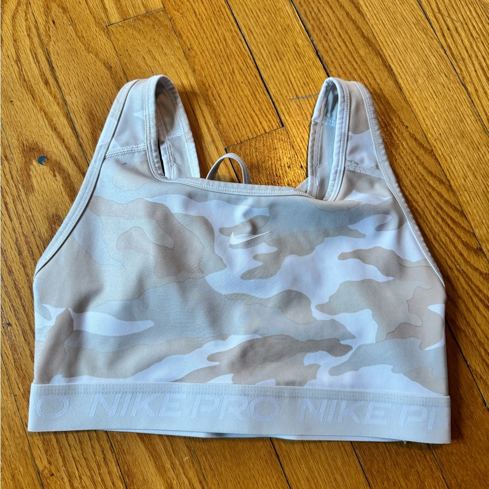 Nike beige camo dri fit sports bra